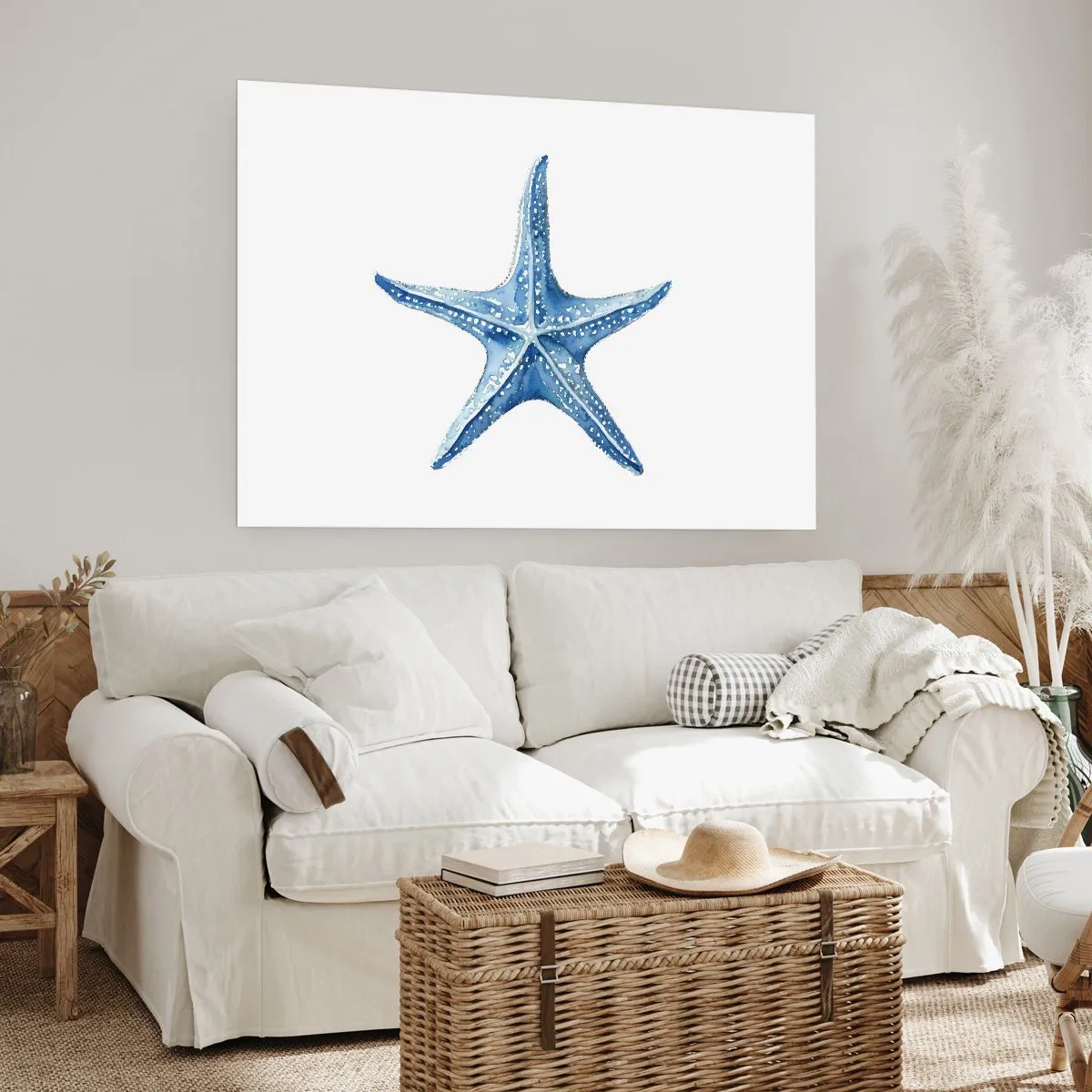 Affiche - Poster - Étoile de mer bleue sur fond blanc dans un style minimaliste - 100x70cm - Étoile de mer - Décoration murale moderne pour le salon et la chambre ARTTOR