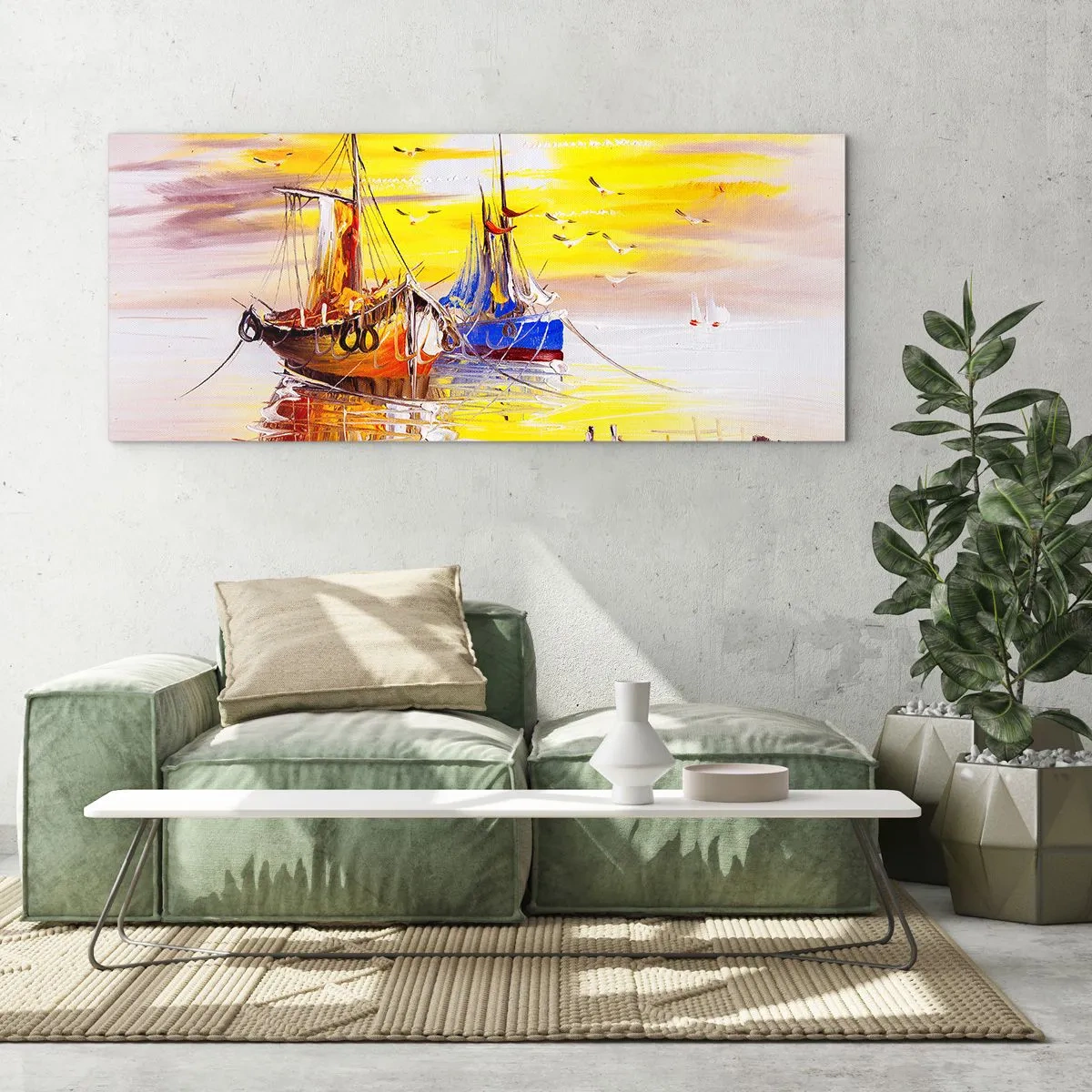 Impression sur verre - Image sur verre - Un repos bien mérité au port - 90x30 cm