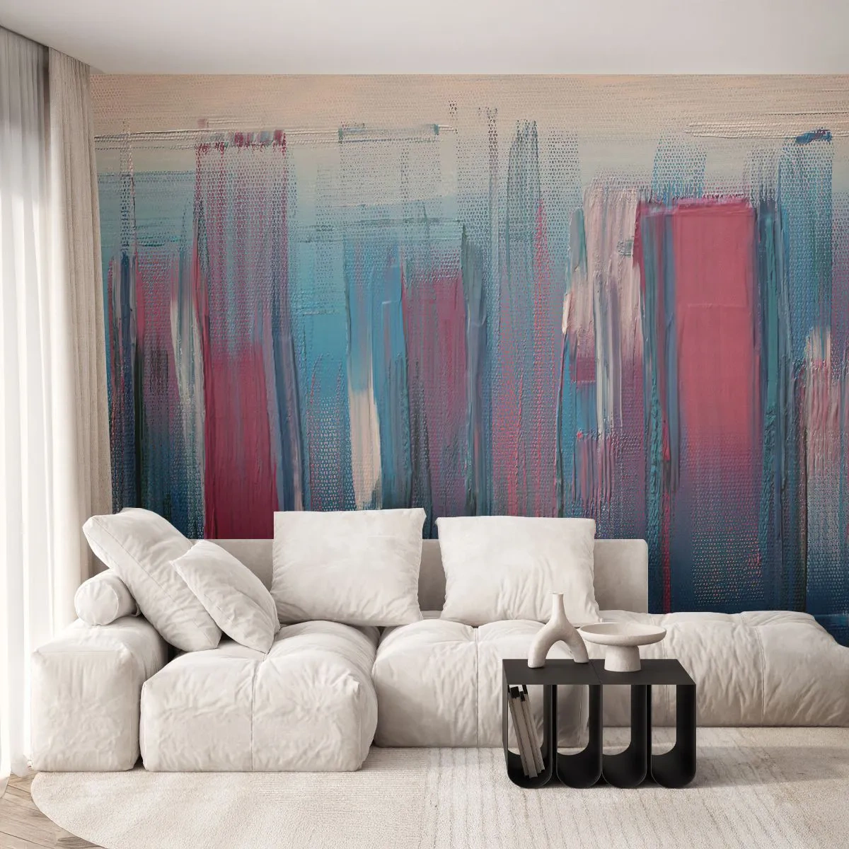 Papier Peint Photo Premium Canvas - Composition verticale en bleu et rouge - Morceau, Abstraction, Peinture - 450x315 cm