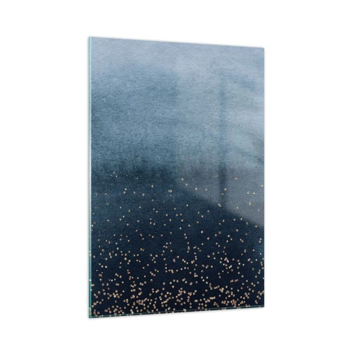 Impression sur verre - Image sur verre - Dégradés bleu marine avec de minuscules points dorés - 50x70cm - Composition - phases bleues - Décoration murale moderne pour le salon et la chambre ARTTOR