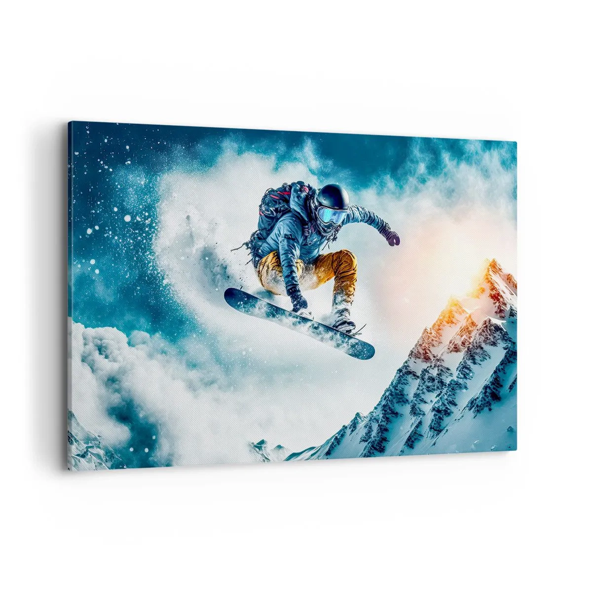 Impression sur toile - Image sur toile - Un snowboarder survole des montagnes enneigées - 100x70cm - Des émotions extrêmes - Décoration murale moderne pour le salon et la chambre ARTTOR
