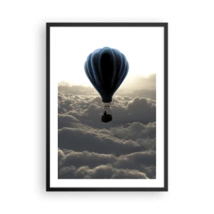 Affiche dans un cadre noir - Poster - Un ballon noir flottant au-dessus des nuages - 50x70cm - Un vagabond au dessus des nuages - Décoration murale moderne pour le salon et la chambre ARTTOR