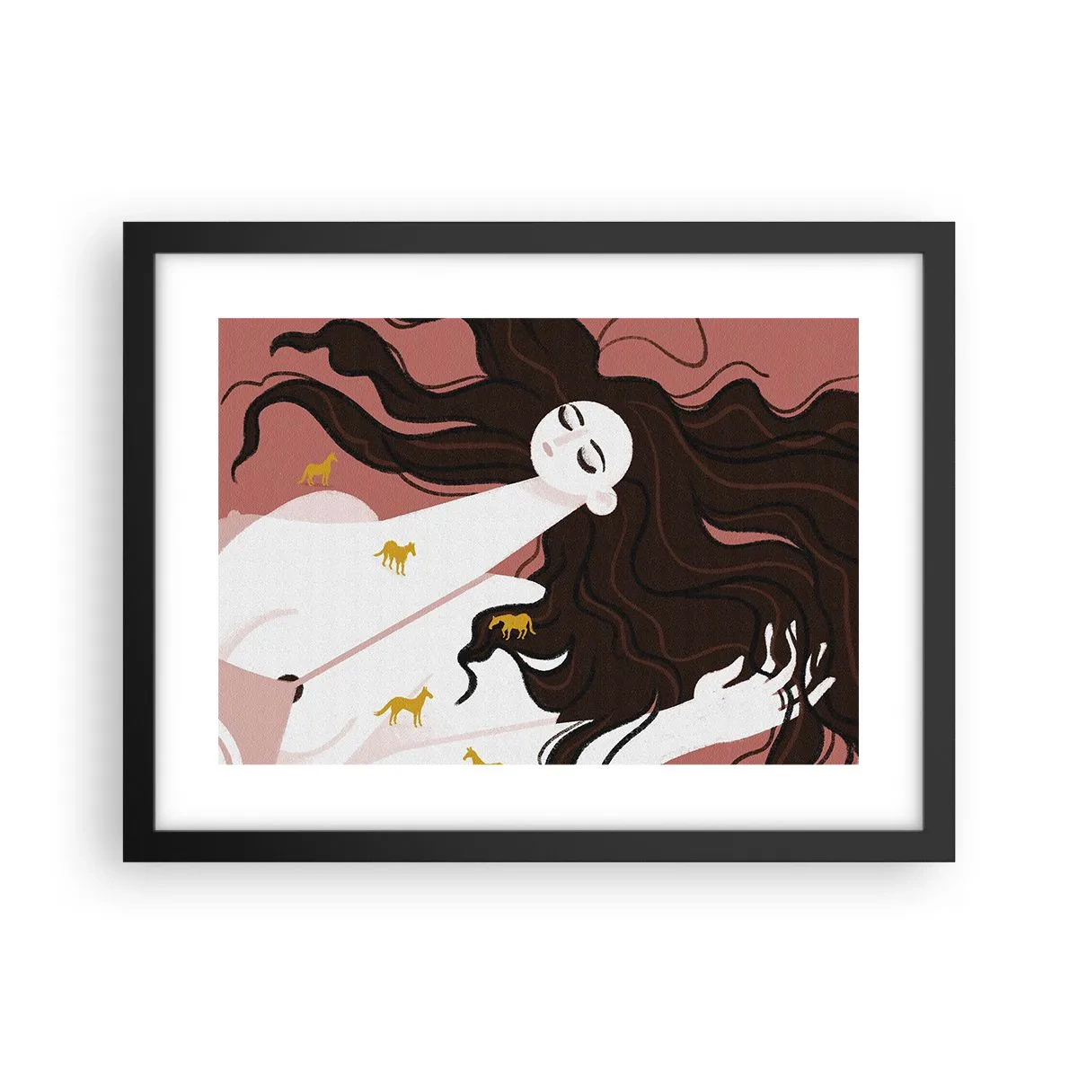 Affiche dans un cadre noir - Poster - Rêve d'un cheval d'or - 40x30 cm