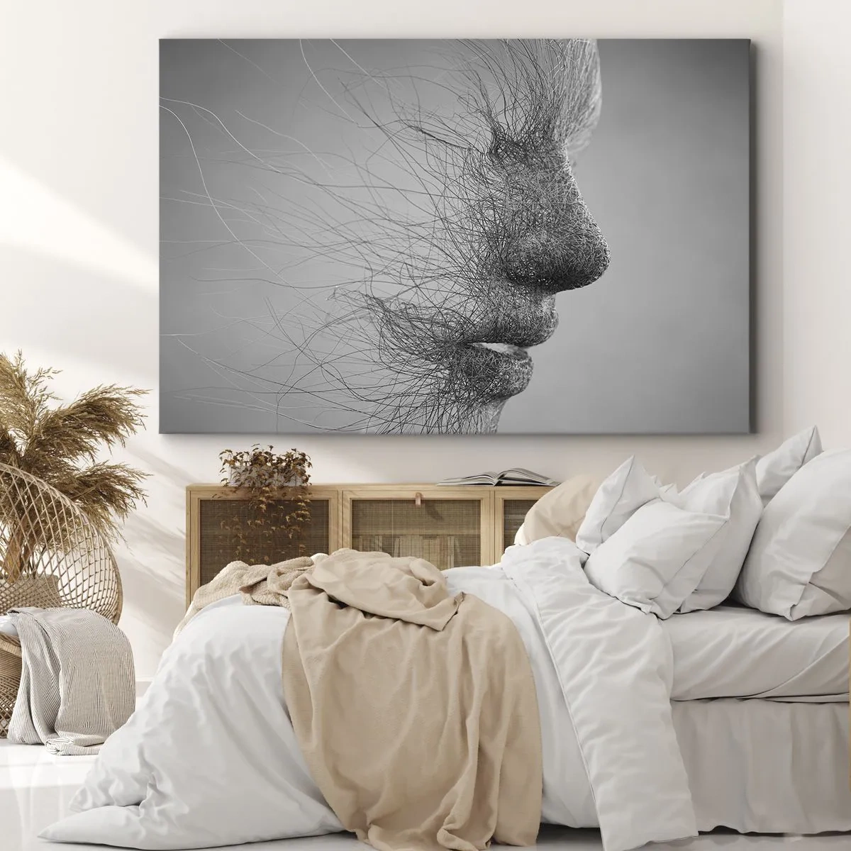 Impression sur toile - Image sur toile - Profil facial artistique créé avec des lignes délicates - 70x50cm - L'esprit du vent - Décoration murale moderne pour le salon et la chambre ARTTOR