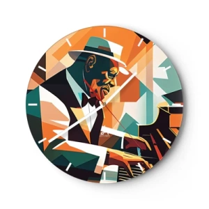 Horloge murale - Pendule murale - Musicien de jazz au piano dans un style géométrique - 30x30cm - C’est tout le jazz - Décoration murale moderne pour le salon, la cuisine et la chambre ARTTOR