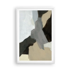 Affiche dans un cadre blanc - Poster - Abstraction : le carrefour du gris - 61x91 cm