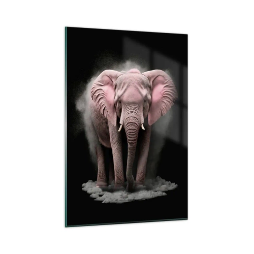 Impression sur verre - Image sur verre - Une interprétation artistique d'un éléphant rose sur fond noir - 80x120cm - Ne pensez pas à un éléphant rose ! - Décoration murale moderne pour le salon et la chambre ARTTOR