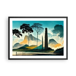 Affiche dans un cadre noir - Poster - Un paysage pittoresque avec des arbres et des montagnes en arrière-plan - 70x50cm - Toujours de plus en plus haut - Décoration murale moderne pour le salon et la chambre ARTTOR