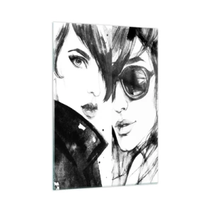 Impression sur verre - Image sur verre - Portraits esquissés de femmes en noir et blanc - 50x70cm - La beauté multipliée - Décoration murale moderne pour le salon et la chambre ARTTOR