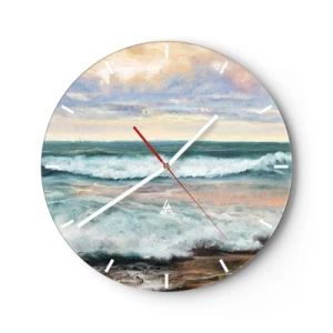 Horloge murale - Pendule murale - Vagues de la mer sur un ciel pastel dans un style pictural - 30x30cm - Ici tu adouciras ton âme - Décoration murale moderne pour le salon, la cuisine et la chambre ARTTOR