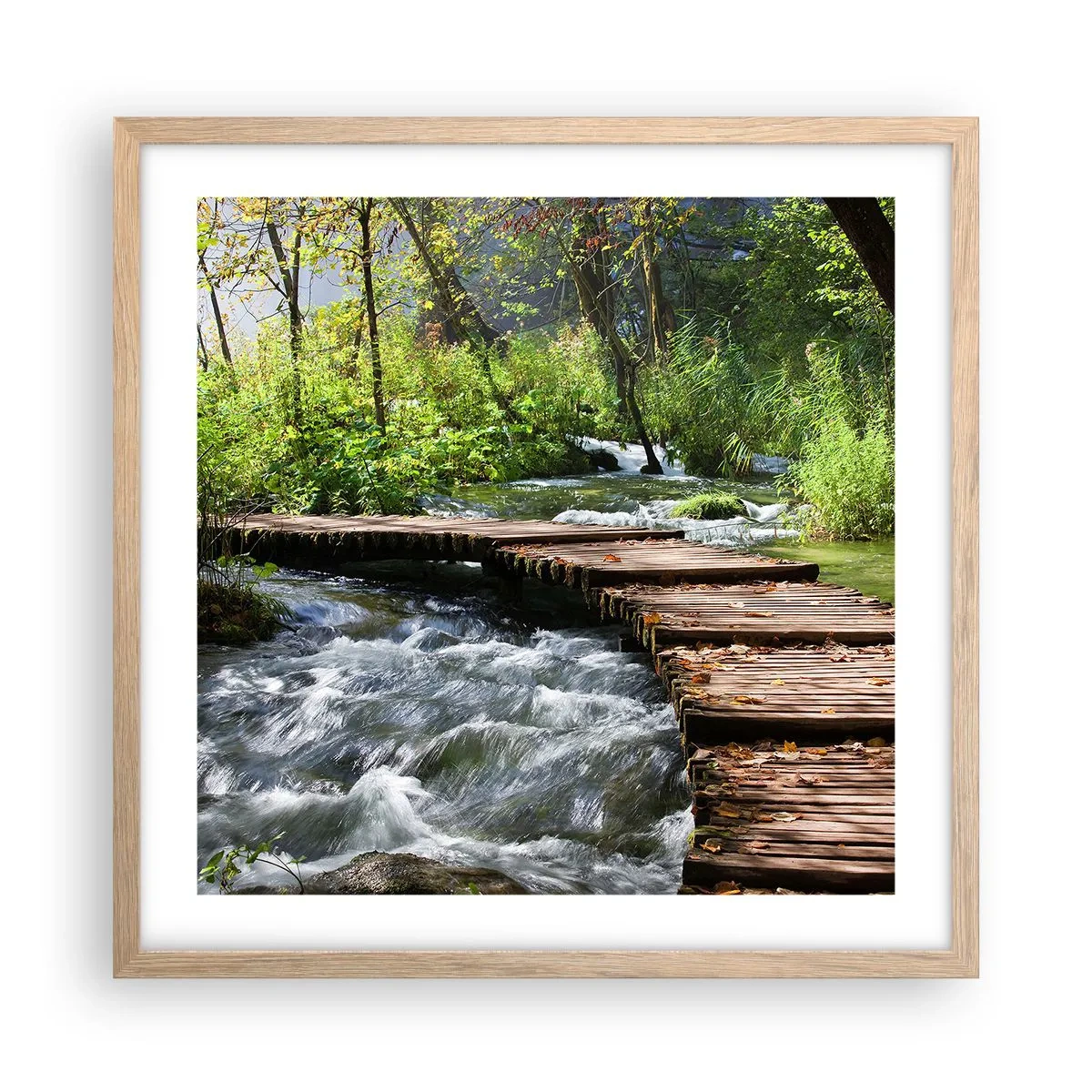 Affiche dans un chêne clair - Poster - Au-dessus de la cascade mousseuse - 50x50 cm