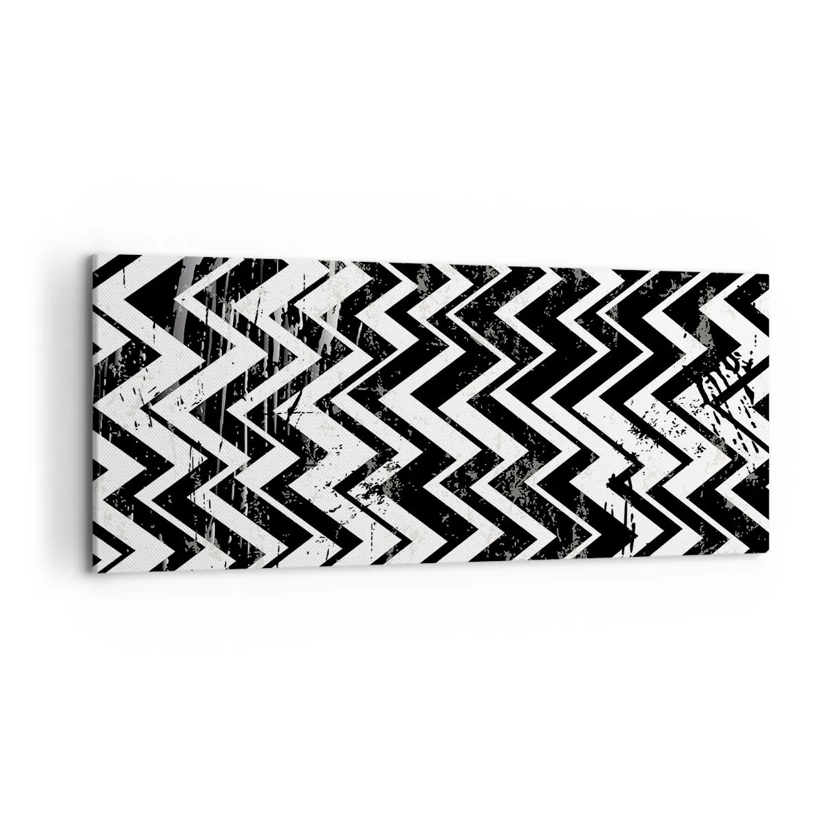 Impression sur toile - Image sur toile - Motif en zigzag noir et blanc avec abrasions artistiques - 120x50cm - Zig-blanc, zag-noir - Décoration murale moderne pour le salon et la chambre ARTTOR