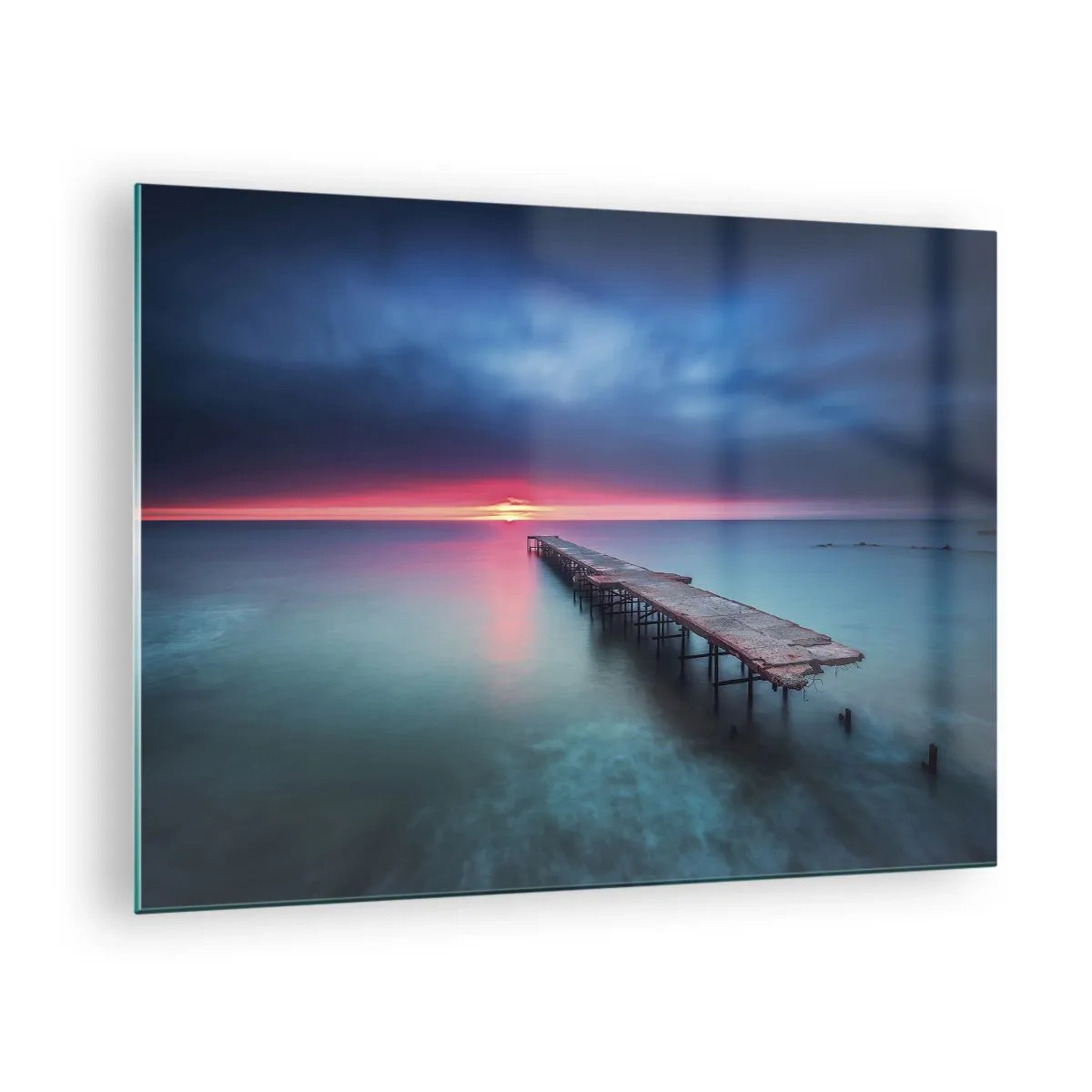 Impression sur verre - Image sur verre - Jetée menant vers le soleil couchant - 70x50cm - Entre le ciel et la terre - Décoration murale moderne pour le salon et la chambre ARTTOR