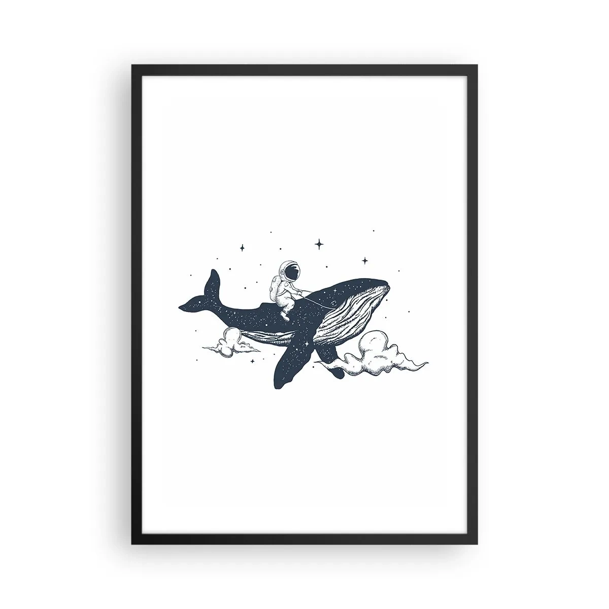 Affiche dans un cadre noir - Poster - Une illustration colorée d'une fusée spatiale volant parmi les étoiles. - 50x70cm - Aventure spatiale - Décoration murale moderne pour le salon et la chambre ARTTOR