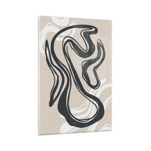 Impression sur verre - Image sur verre - Lignes abstraites dans des tons sombres sur fond beige - 80x120cm - Expression multipliée - Décoration murale moderne pour le salon et la chambre ARTTOR