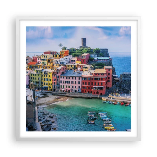 Affiche dans un cadre blanc - Poster - Petite ville magique de méditerranée - 60x60 cm