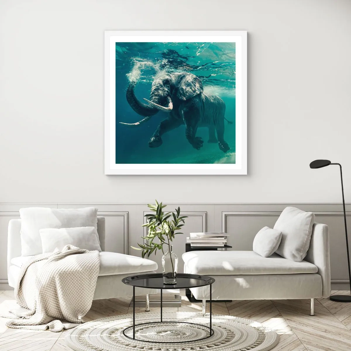 Affiche dans un cadre blanc - Poster - Tout le monde aime nager - 40x40 cm