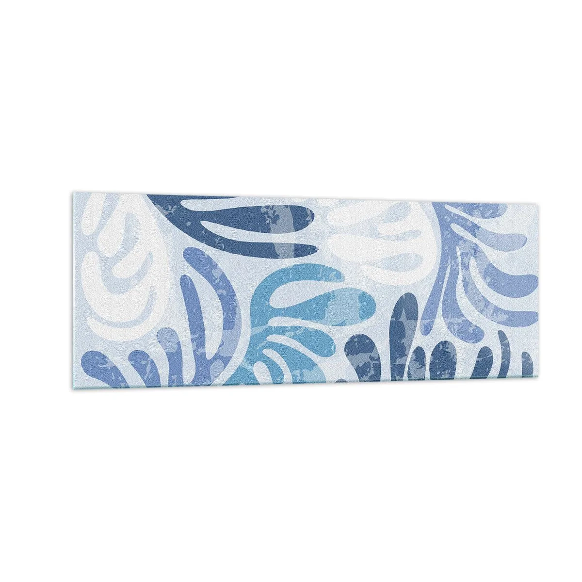 Impression sur verre - Image sur verre - Formes abstraites dans des tons de bleu sur fond blanc - 140x50cm - Fougères bleues - Décoration murale moderne pour le salon et la chambre ARTTOR