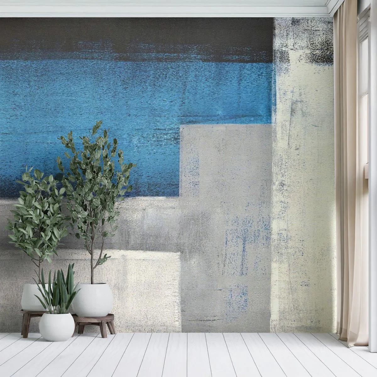 Papier Peint Photo Standard Eco - Une composition poétique de gris et de bleu - Abstraction, Morceau, Peinture - 150x105 cm