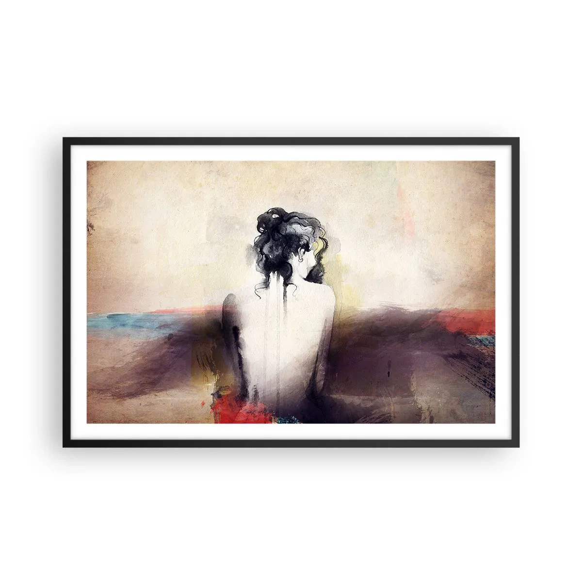 Affiche dans un cadre noir - Poster - Lignes lisses, formes ovales - 91x61 cm
