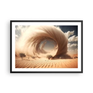Affiche dans un cadre noir - Poster - Tourbillon de sable dynamique dans un désert avec des arbres - 70x50cm - Portail ouvert - Décoration murale moderne pour le salon et la chambre ARTTOR