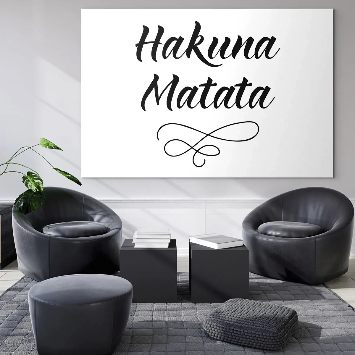 Impression sur verre - Image sur verre - Lettrage Hakuna Matata avec accent décoratif sur fond blanc - 70x50cm - Le meilleur conseil - Décoration murale moderne pour le salon et la chambre ARTTOR