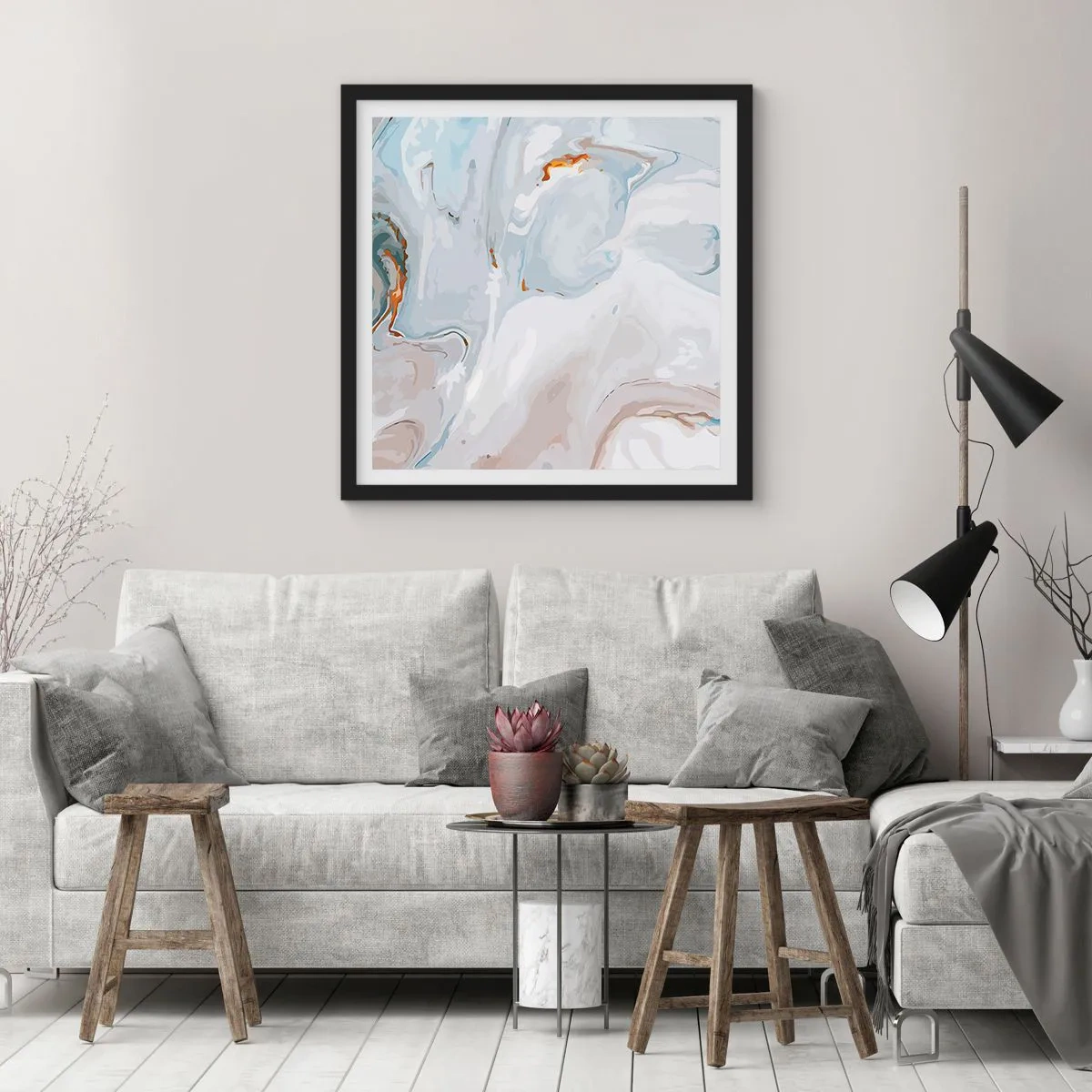 Affiche dans un cadre noir - Poster - Blanc surélevé - 40x40 cm