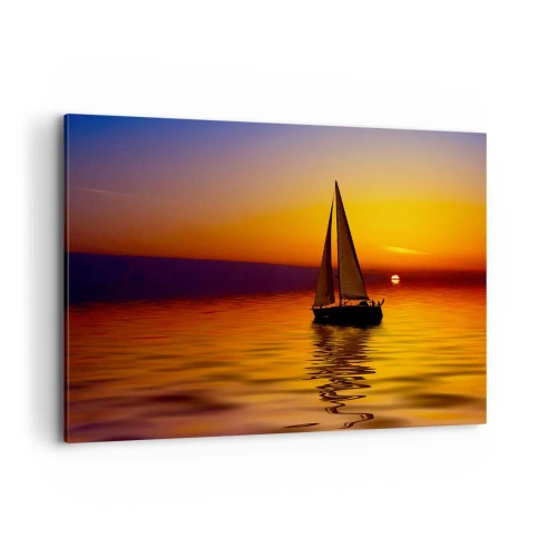 Impression sur toile - Image sur toile - Un voilier sur une mer calme au coucher du soleil - 120x80cm - Comme c'est calme au crépuscule… - Décoration murale moderne pour le salon et la chambre ARTTOR