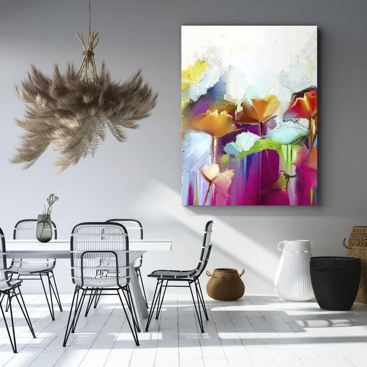 Impression sur toile - Image sur toile - Fleurs colorées abstraites sur fond clair - 50x70cm - L'arc-en-ciel s'est épanoui - Décoration murale moderne pour le salon et la chambre ARTTOR