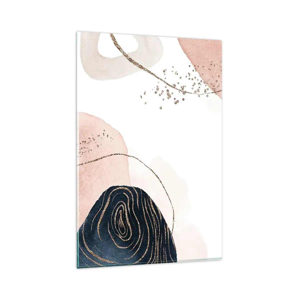 Impression sur verre - Image sur verre - Formes abstraites dans des tons beige et bleu marine avec des détails dorés - 80x120cm - Tout coule - Décoration murale moderne pour le salon et la chambre ARTTOR