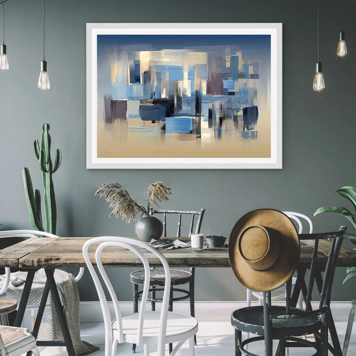 Affiche dans un cadre blanc - Poster - Construction bleue - 40x30 cm