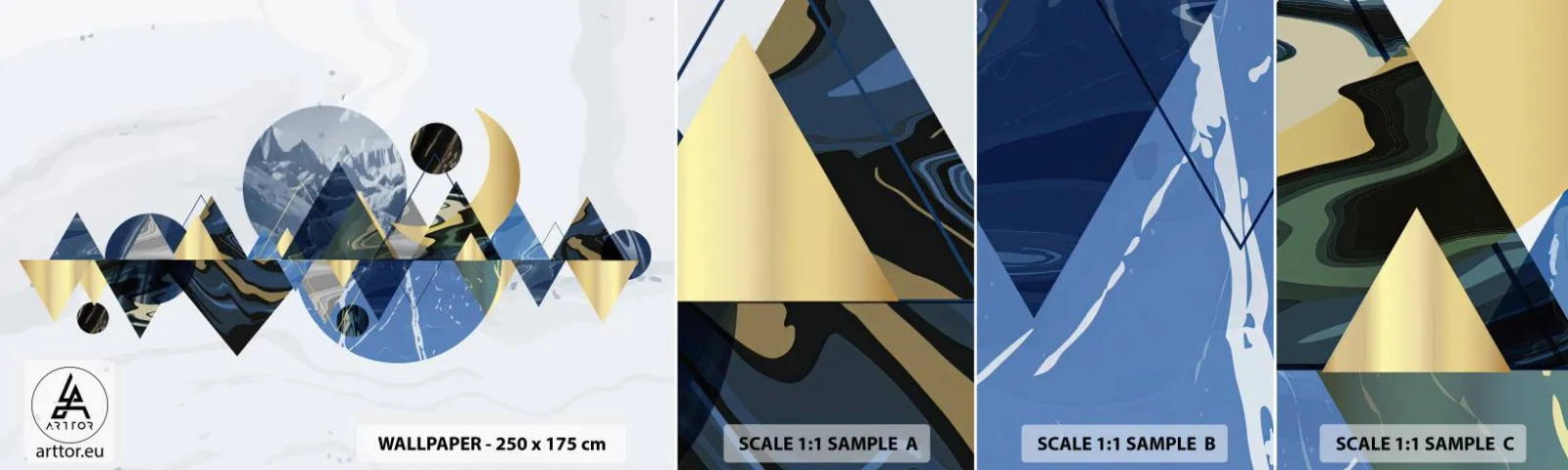 Échantillon de Papier Peint Autocollant Deluxe Sticker - Paysage géométrique - Abstraction, Montagnes, Morceau - 100x30 cm