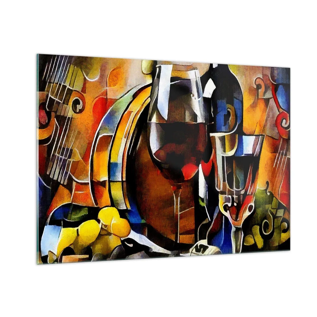 Impression sur verre - Image sur verre - Composition abstraite avec verres de vin et instruments - 100x70cm - Et le monde prend des couleurs - Décoration murale moderne pour le salon et la chambre ARTTOR