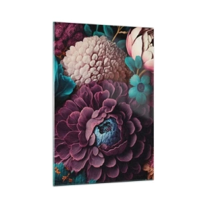 Impression sur verre - Image sur verre - Un bouquet de fleurs aux couleurs intenses sur fond sombre - 70x100cm - La nature en abondance - Décoration murale moderne pour le salon et la chambre ARTTOR