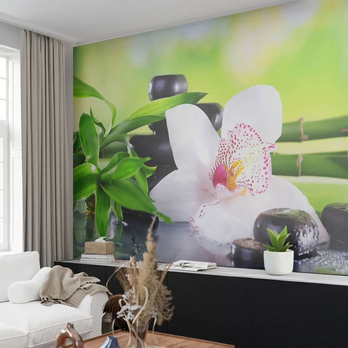 Papier Peint Photo Standard Eco - Raffraîchissement de fraîcheur - Bambou, Fleur, Orchidée - 400x280 cm
