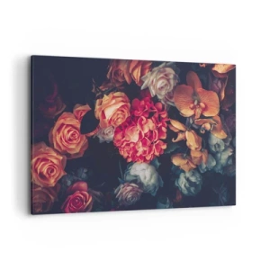 Impression sur toile - Image sur toile - Un bouquet de fleurs variées aux tons sombres - 100x70cm - Comme chez les maîtres hollandais - Décoration murale moderne pour le salon et la chambre ARTTOR