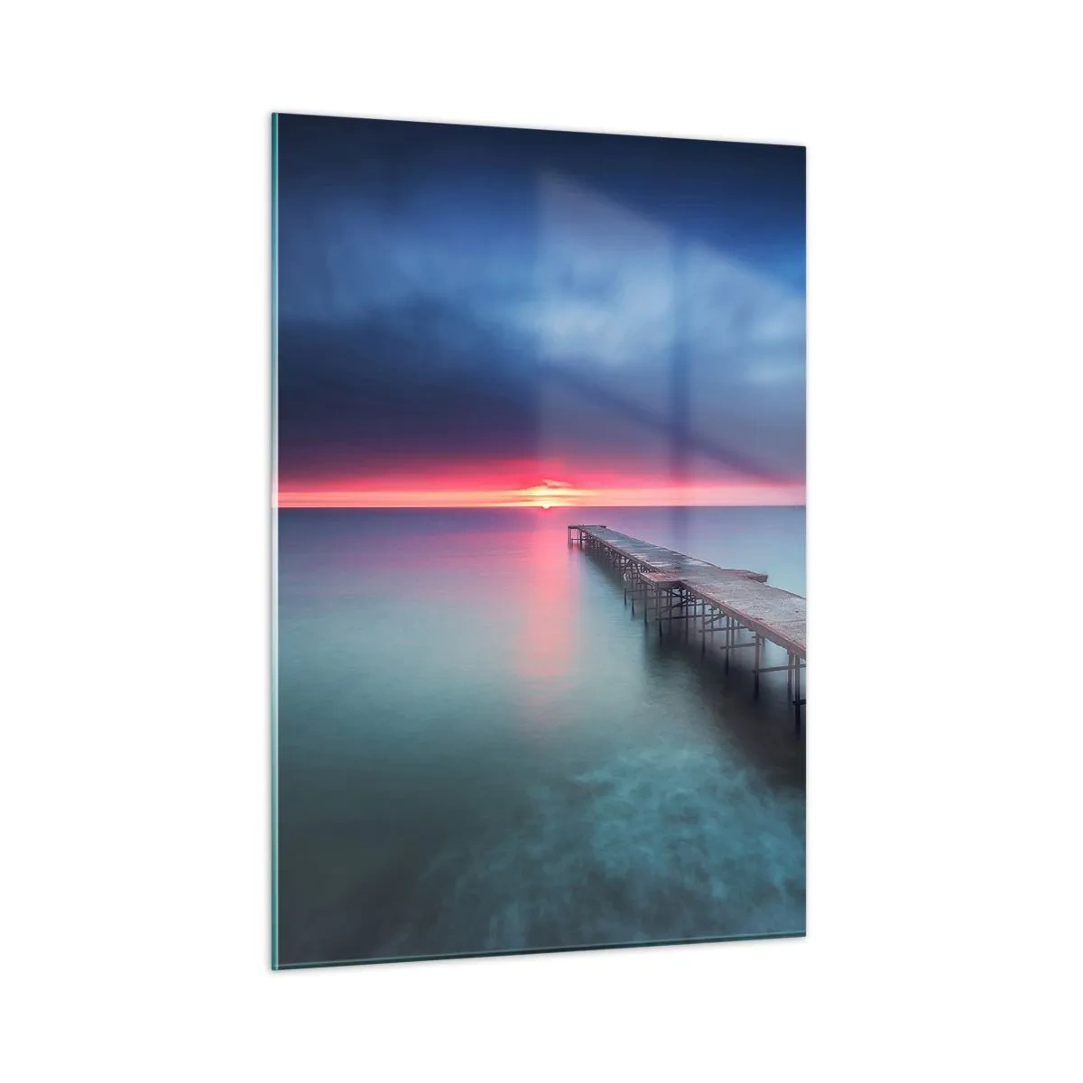Impression sur verre - Image sur verre - Jetée menant vers le soleil couchant - 50x70cm - Entre le ciel et la terre - Décoration murale moderne pour le salon et la chambre ARTTOR
