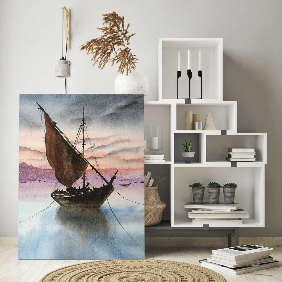 Impression sur verre - Image sur verre - Deux voiliers sur une eau calme au coucher du soleil - 50x70cm - Soirée au port - Décoration murale moderne pour le salon et la chambre ARTTOR