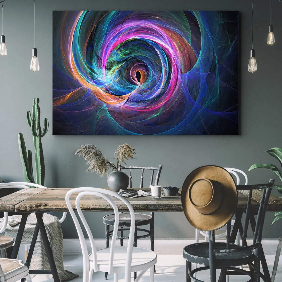 Impression sur toile - Image sur toile - Un tourbillon abstrait de couleurs dans des tons de violet, de rose et de bleu. - 120x80cm - Où m'emmènes-tu ? - Décoration murale moderne pour le salon et la chambre ARTTOR