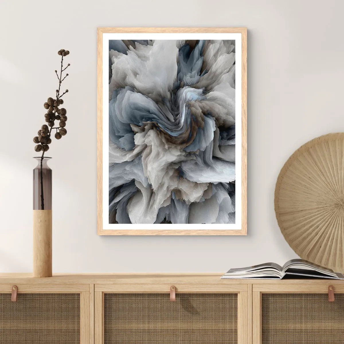 Affiche dans un chêne clair - Poster - Pierre et fleur - 50x70 cm