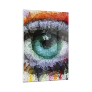 Impression sur verre - Image sur verre - Un œil géométrique aux couleurs vibrantes avec un effet cristal. - 50x70cm - Lueur cristalline des yeux - Décoration murale moderne pour le salon et la chambre ARTTOR