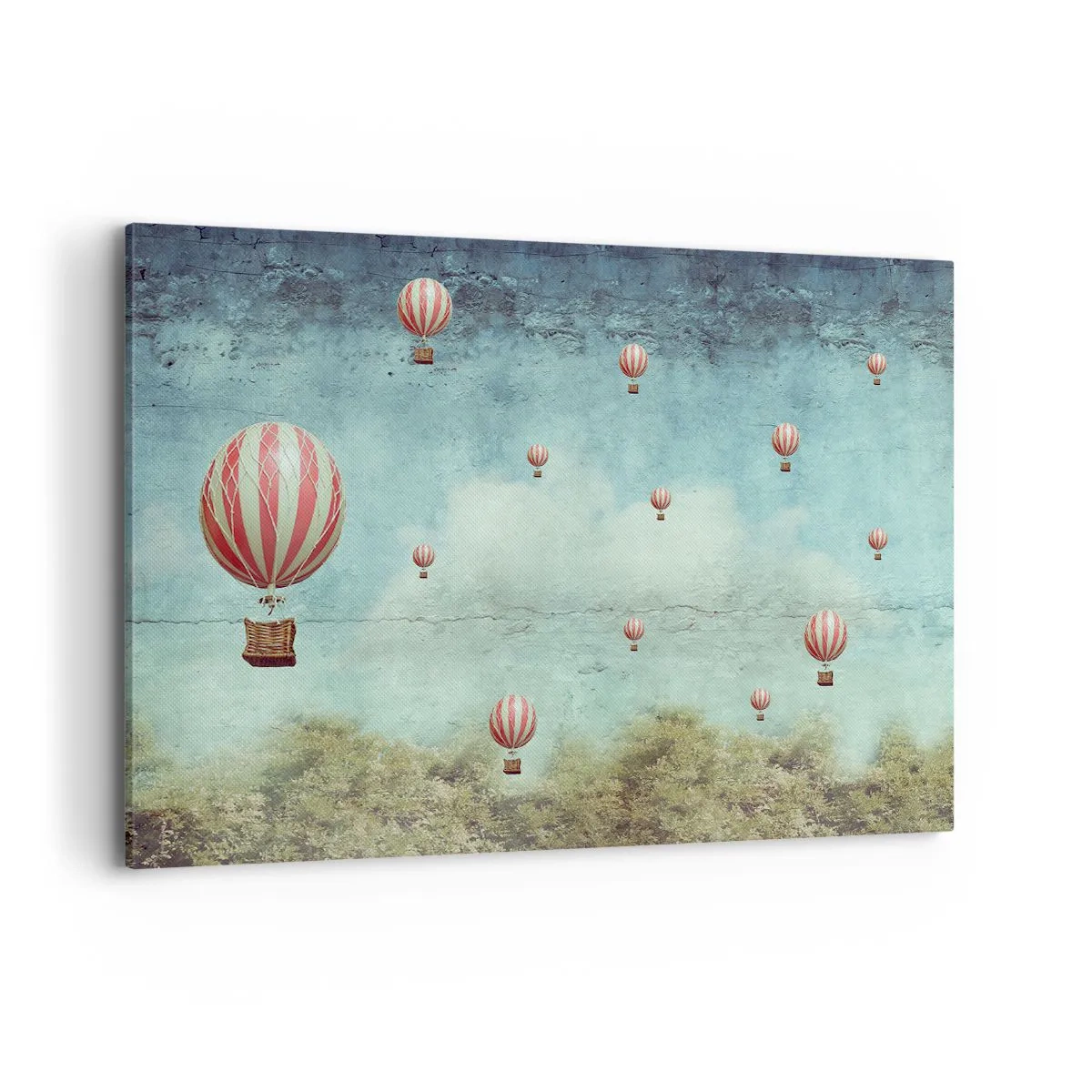 Impression sur toile - Image sur toile - Ballons rétro sur fond de ciel bleu et de verdure - 120x80cm - Libre de l'agitation de la vie - Décoration murale moderne pour le salon et la chambre ARTTOR