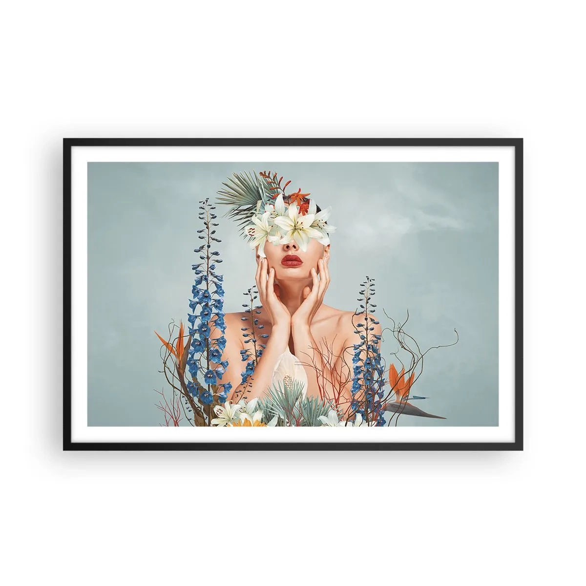 Affiche dans un cadre noir - Poster - Femme - fleur - 91x61 cm