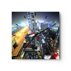 Horloge murale - Pendule murale - Panorama de la ville nocturne avec des gratte-ciel illuminés - 30x30cm - Un miracle dans le désert - Décoration murale moderne pour le salon et la chambre ARTTOR