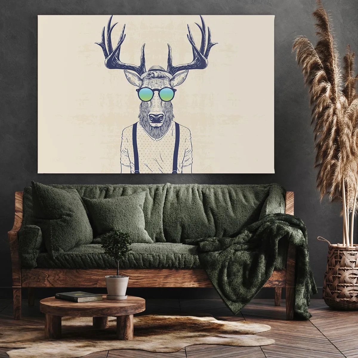 Impression sur toile - Image sur toile - Cerf stylisé avec des lunettes de soleil - 100x70cm - A qui vous attendiez-vous ? - Décoration murale moderne pour le salon et la chambre ARTTOR