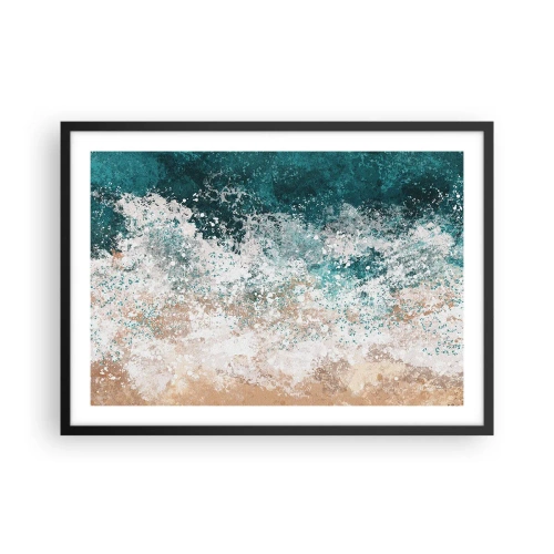 Affiche dans un cadre noir - Poster - Vague de mer abstraite dans des tons turquoise et beige - 70x50cm - Histoires de la mer - Décoration murale moderne pour le salon et la chambre ARTTOR
