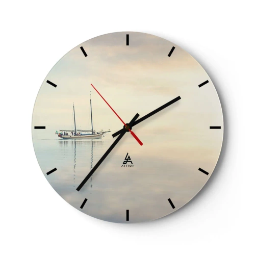 Horloge murale - Pendule murale - Un voilier sur une mer calme le matin - 30x30cm - Dans une mer de silence - Décoration murale moderne pour le salon, la cuisine et la chambre ARTTOR