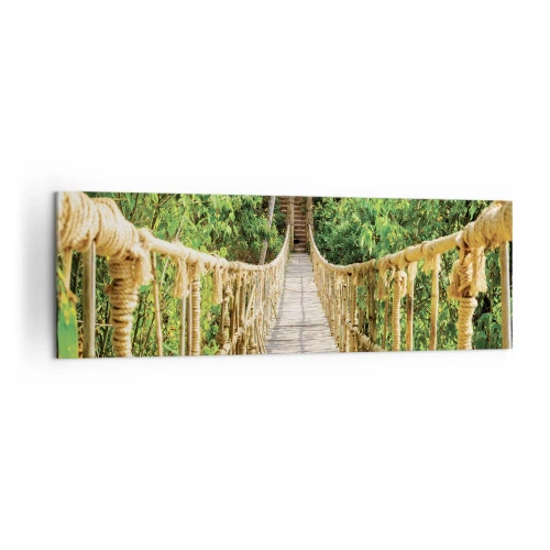 Impression sur toile - Image sur toile - Un pont suspendu dans une forêt tropicale pleine de verdure - 160x50cm - Suspendu dans la nature - Décoration murale moderne pour le salon et la chambre ARTTOR