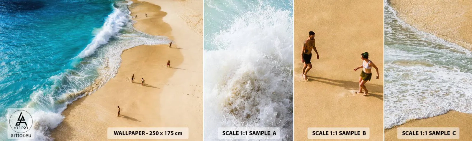 Échantillon De Papier Peint Standard Eco - Et ensuite le soleil, la plage… - Plage, Bord de l'océan, Mer - 100x30 cm