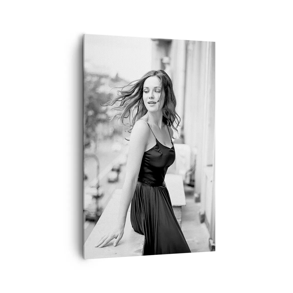 Impression sur toile - Image sur toile - Photo en noir et blanc d'une femme sur un balcon - 80x120cm - Certainement un Parisien - Décoration murale moderne pour le salon et la chambre ARTTOR